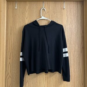 SO Black Crop Hoodie with White Stripes